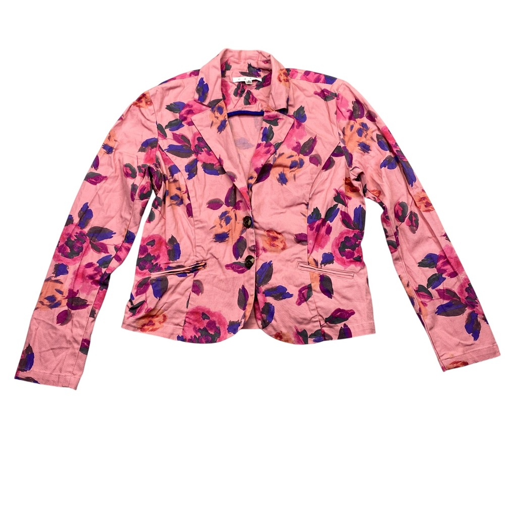 Cabi Rose Garden Jacket Pink Floral Two Button Blazer Womens Sz 8 Boho Preppy